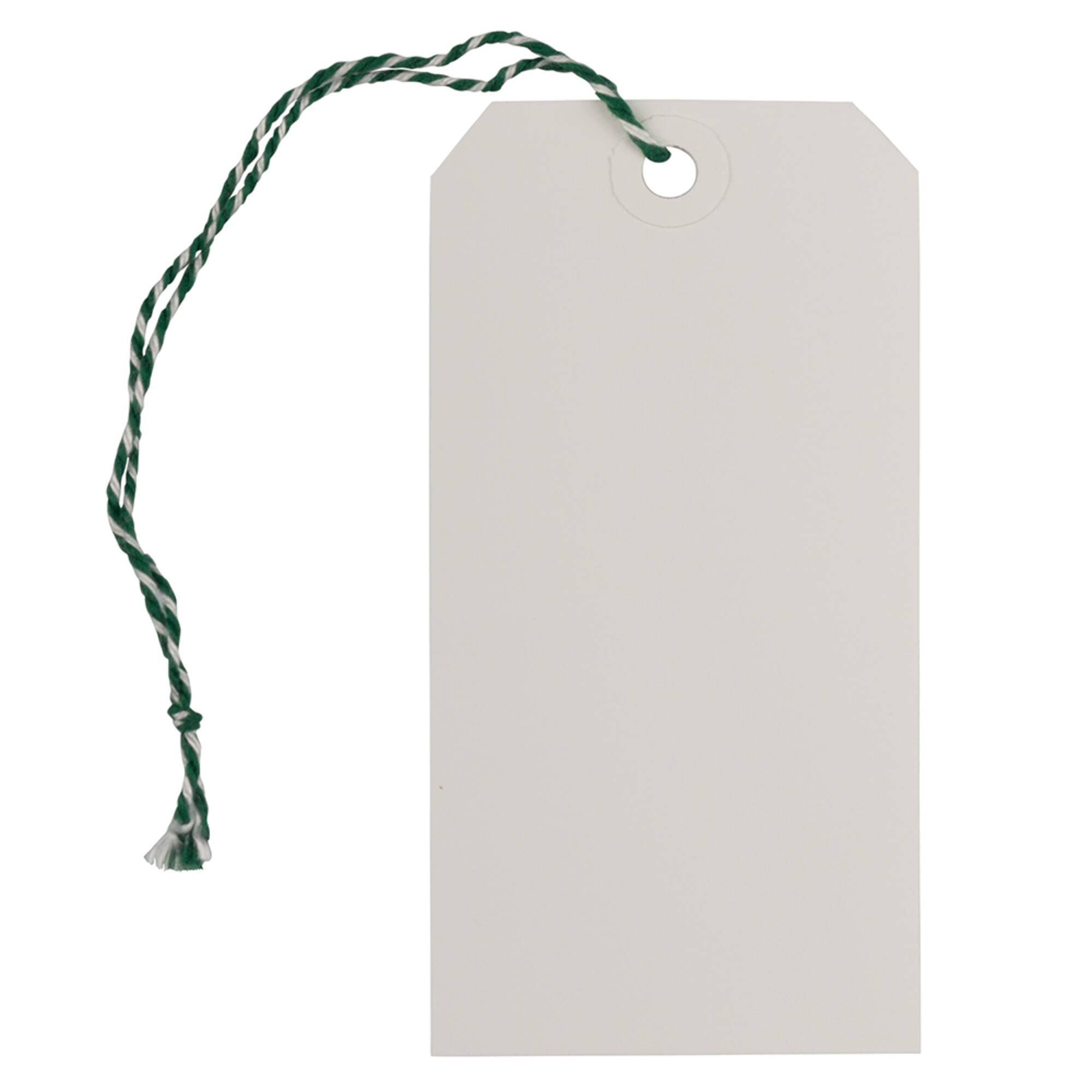 JAM Paper White Tags with Green String, 100ct.